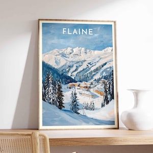 Skiing Travel Poster, Flaine Ski Print, France Travel Print, Skiing Art, Skiing Print, Winter Sport Art, Ski Gift