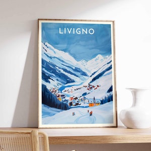 Skiing Travel Poster, Livigno Ski Print, Italy Travel Print, Skiing Art, Skiing Print, Winter Sport Art, Ski Gift