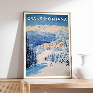 Ski fahren Poster, Crans Montana Ski Druck, Schweiz Reise Poster, Ski fahren Kunst, Ski fahren, Winter Sport Kunst, Ski Geschenk