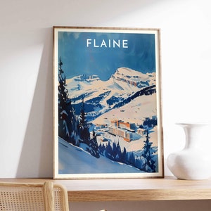 Skiing Travel Poster, Flaine Ski Print, France Travel Print, Skiing Art, Skiing Print, Winter Sport Art, Ski Gift