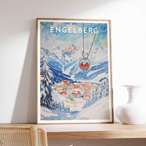 Skiing Travel Poster, Engelberg Ski Print, Switzerland Travel Print, Skiing Art, Skiing Print, Winter Sport Art, Ski Gift