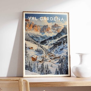 Skiing Travel Poster, Val Gardena Ski Print, Italy Travel Print, Skiing Art, Skiing Print, Winter Sport Art, Ski Gift