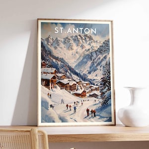 Skiing Travel Poster, St. Anton Ski Print, Austria Travel Print, Skiing Art, Skiing Print, Winter Sport Art, Ski Gift