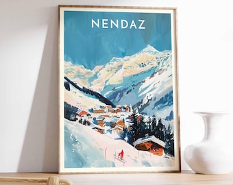 Nendaz Ski Poster: Swiss Alps Travel Print