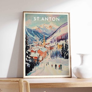 Skiing Travel Poster, St. Anton Ski Print, Austria Travel Print, Skiing Art, Skiing Print, Winter Sport Art, Ski Gift