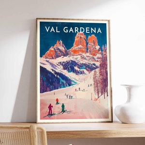 Skiing Travel Poster, Val Gardena Ski Print, Italy Travel Print, Skiing Art, Skiing Print, Winter Sport Art, Ski Gift
