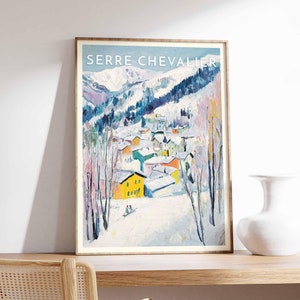 Affiche de voyage de ski, impression de ski de Serre Chevalier, impression de voyage en France, art du ski, impression de ski, art de sports d'hiver, cadeau de ski