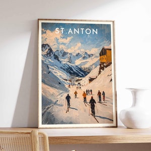 Skiing Travel Poster, St. Anton Ski Print, Austria Travel Print, Skiing Art, Skiing Print, Winter Sport Art, Ski Gift
