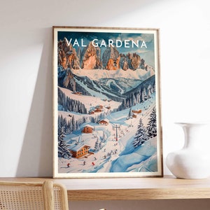 Skiing Travel Poster, Val Gardena Ski Print, Italy Travel Print, Skiing Art, Skiing Print, Winter Sport Art, Ski Gift
