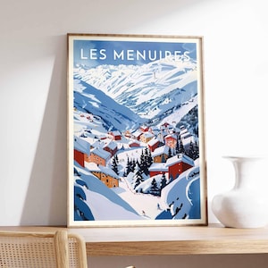 Skiing Travel Poster, Les Menuires Ski Print, France Travel Print, Skiing Art, Skiing Print, Winter Sport Art, Ski Gift