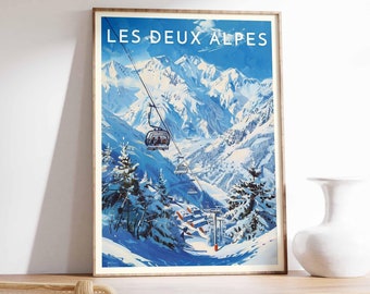 Les Deux Alpes Ski Poster: Vintage France Travel Print