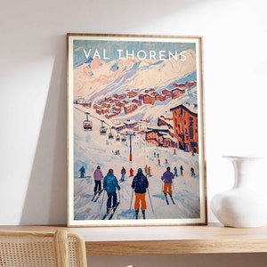 Skiing Travel Poster, Val Thorens Ski Print, France Travel Print, Skiing Art, Skiing Print, Winter Sport Art, Ski Gift