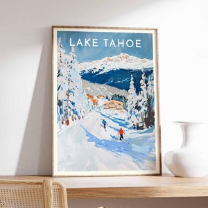Skiing Travel Poster, Lake Tahoe Ski Print, California Travel Print, Skiing Art, Skiing Print, Winter Sport Art, Ski Travel Gift