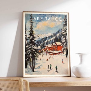 Skiing Travel Poster, Lake Tahoe Ski Print, California Travel Print, Skiing Art, Skiing Print, Winter Sport Art, Ski Travel Gift