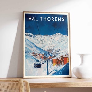 Skiing Travel Poster, Val Thorens Ski Print, France Travel Print, Skiing Art, Skiing Print, Winter Sport Art, Ski Gift