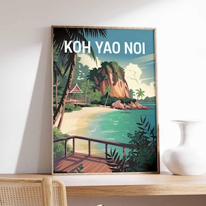 Koh Yao Noi Print, Southeast Asia Poster, Thailand Travel Poster, Travel Wall Decor, Retro Travel Art, Southeast Asia Travel Gift