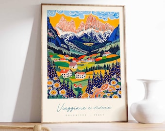 Dolomites Italy Travel Poster: Alpine Mountain Art