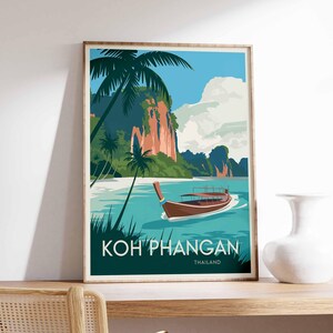 Koh Phangan Print, Southeast Asia Poster, Thailand Travel Poster, Travel Wall Decor, Retro Travel Art, Southeast Asia Travel Gift