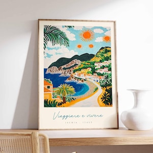 Poster Ischia, impression voyage en Italie, art du voyage Ischia, art mural Ischia, art italien, décoration voyage Italie, cadeau voyage italien