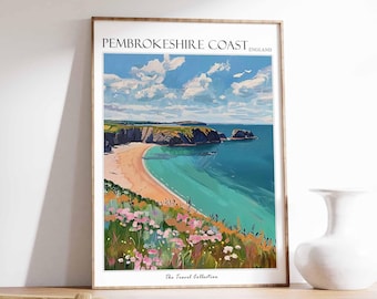 Pembrokeshire Coast Poster: Wales Travel Print, Coastal Wall Art