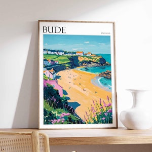 Bude Poster, Cornwall Poster, England Travel Poster, Coastal Wall Art, UK Home Decor, Bude England Print, Cornwall Coast, Bude Beach Print
