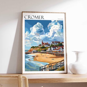 Cromer-poster, Norfolk-poster, decor kustlandschap, strandposter, poster badplaats, Cromer-muurdecor, Cromer-afdruk, Norfolkkunstwerken