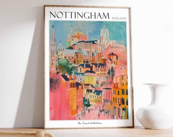 ノッティンガム旅行ポスター：ヴィンテージイングランドシティプリント