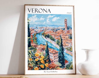 油彩画【ヴェローナの古橋】原画　2000年 Original watercolor Verona painting, Ponte Pietra, Italy