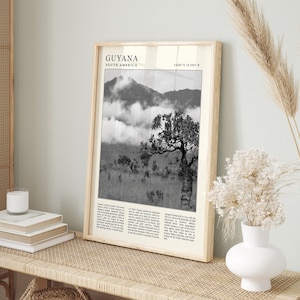 Poster di viaggio della Guyana, stampa di viaggio della Guyana, poster di viaggio del Sud America, arte di viaggio vintage, stampa di viaggio in bianco e nero, regalo, formato A1/A2/A3/A4