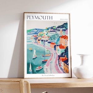 Póster de Plymouth, Impresión de viaje a Inglaterra, Decoración británica, Póster de viaje al Reino Unido, Impresión de ciudad, Regalo de Plymouth, Póster de viaje a Plymouth