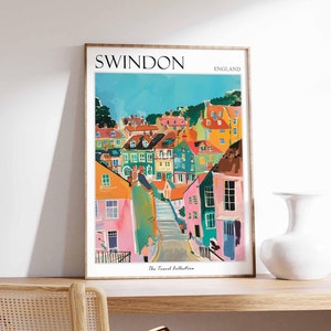 Pôster de Swindon, Impressão de viagem pela Inglaterra, Decoração britânica, Pôster de viagem pelo Reino Unido, Impressão botânica, Presente de Swindon, Pôster de viagem por Swindon