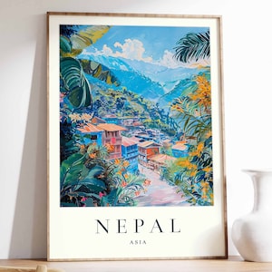 Nepal Poster, Nepal Travel Print, Asia Wall Art, Asian Travel Print, Tropical Decor, Botanical Print, Nepal Gift, Nepal Travel Poster