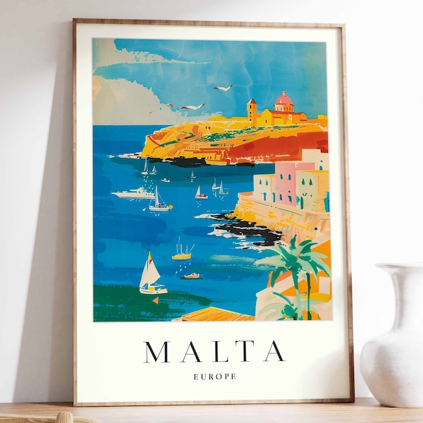Malta Poster, Malta Travel Print, Europe Wall Art, European Travel Print, Tropical Decor, Sea Print, Malta Gift, Malta Travel Print