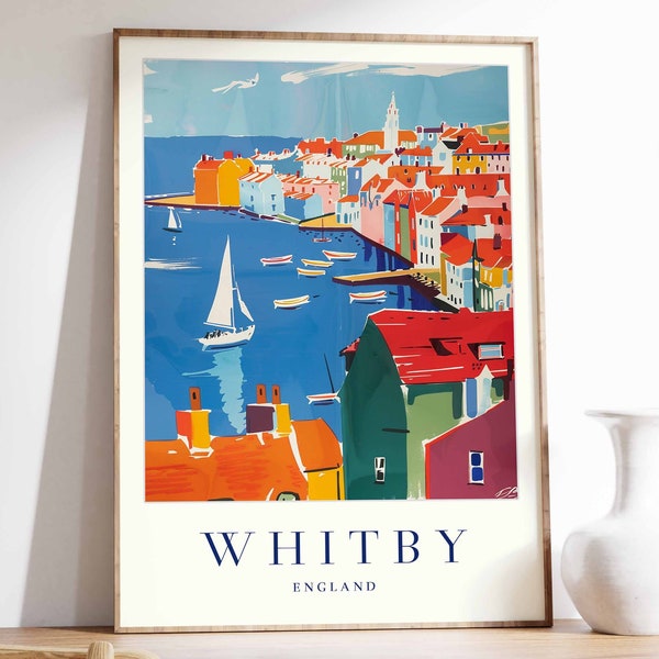 Whitby Poster, Whitby Travel Print, England Wall Art, British Travel Print, Tropical Decor, Sea Print, Whitby Gift, Whitby Travel Poster