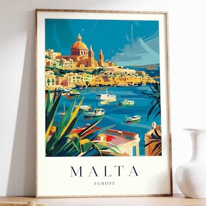 Poster di Malta, stampa di viaggio a Malta, arte murale dell'Europa, stampa di viaggio in Europa, arredamento tropicale, stampa del mare, regalo di Malta, stampa di viaggio a Malta