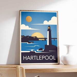 Impression Hartlepool, affiche de voyage côtière, impression de voyage de Durham, art mural côtier, art de bord de mer, cadeau côtier, art de la côte du Royaume-Uni, affiche de voyage au Royaume-Uni