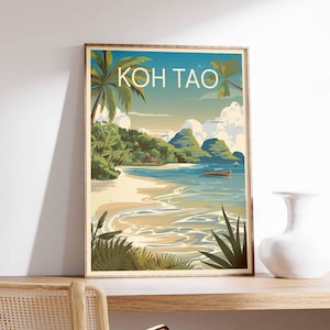 Koh Tao Print, Southeast Asia Poster, Thailand Travel Poster, Travel Wall Decor, Retro Travel Art, Southeast Asia Travel Gift, Landscape Art