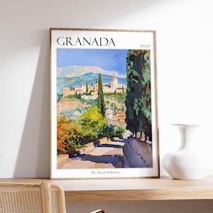Póster de Granada, Impresión de viaje a Granada, Arte mural de España, Impresión de viaje a España, Decoración tropical, Arte de viaje a Granada, Arte mural de Granada
