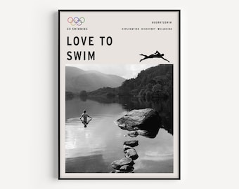 Love to Swim Poster, Swimming Print, Swimming Wall Art , Gift for Swimmer , Swimming Gift, Outdoor Wall Art, Adventure Gift, A1/A2/A3/A4