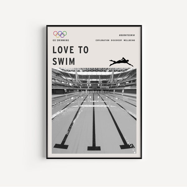 Love to Swim Poster, Swimming Print, Swimming Wall Art , Gift for Swimmer , Swimming Gift, Outdoor Wall Art, Adventure Gift, A1/A2/A3/A4