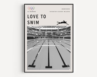 Love to Swim Poster, Swimming Print, Swimming Wall Art , Gift for Swimmer , Swimming Gift, Outdoor Wall Art, Adventure Gift, A1/A2/A3/A4