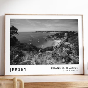 Jersey Travel Print, Jersey Travel Poster, Channel Islands Travel Print, Black and White Travel Poster, Travel Art, Travel Gift