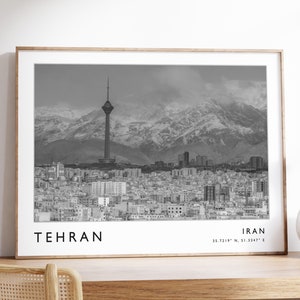 Teheran Travel Print, Teheran Travel Poster, Iran Travel Print, Iran Print, zwart-wit reisposter, reiskunst, reiscadeau