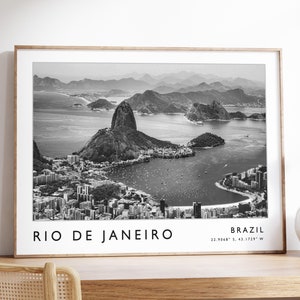 Impresión de Río de Janeiro, póster de Río de Janeiro, impresión de viaje a Brasil, impresión brasileña, póster de viaje en blanco y negro, arte de viaje, regalo de viaje