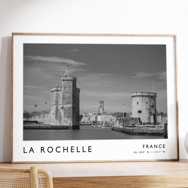 La Rochelle Travel Print, La Rochelle Poster, France Travel Print, French Print, Black and White Travel Poster, Travel Art, Travel Gift