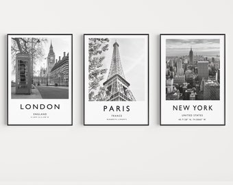 London, New York, Paris Photography Print Set: Travel Wall Art