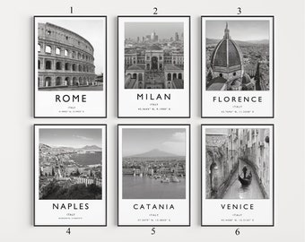 Italian Cities Poster Set: Black and White Travel Prints