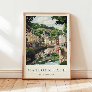 Matlock Bath Poster, Derbyshire Print, Peak District Area Wall Art, UK Travel Decor, Victorian Village Art, English Riverside Print