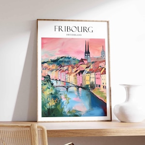 Fribourg Poster, Switzerland Poster, Swiss City Wall Art, Historic Fribourg Print, Scenic Travel Posters, Europe Prints