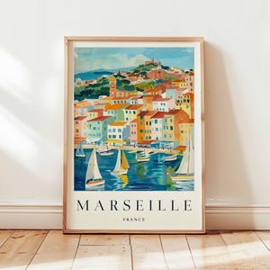 Marseille Poster, France Travel Print, Provence Wall Art, Old Port Decor, European Travel Gift, Mediterranean City Print, France Travel Art